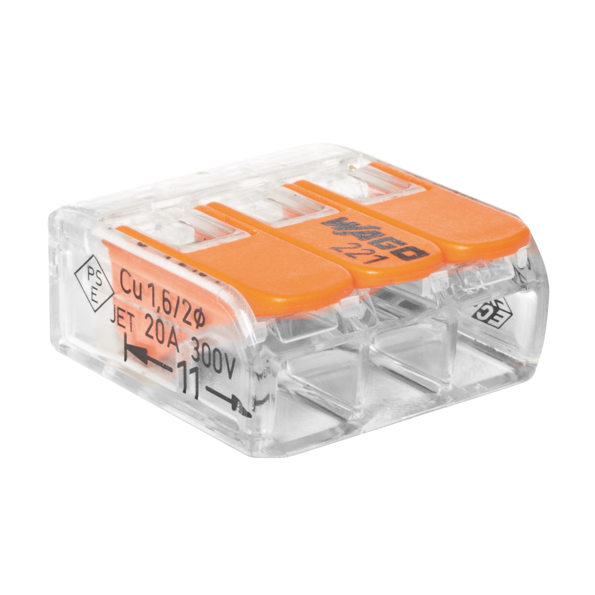 WAGO 221-413 Verbindungsklemme 2-polig transparent 0,14–4 mm² für flexible und massive Leiter