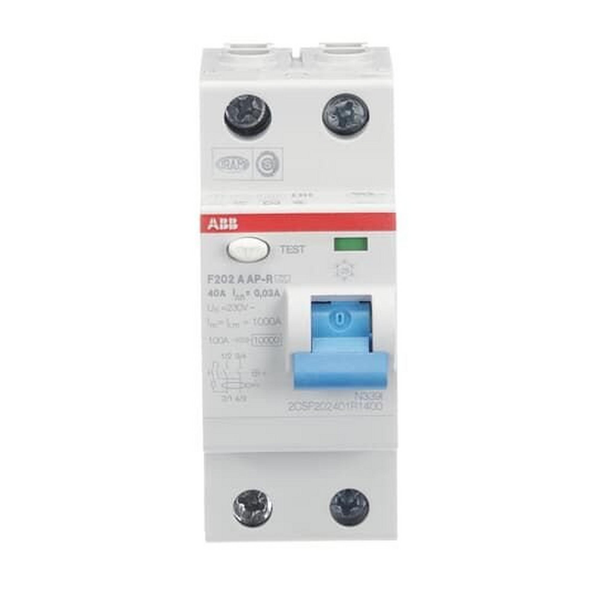 F202 A-40/0.03 AP-R, FI-Schutzschalter 2P, Typ A, 40A, 30mA, kurzzeitverzögert