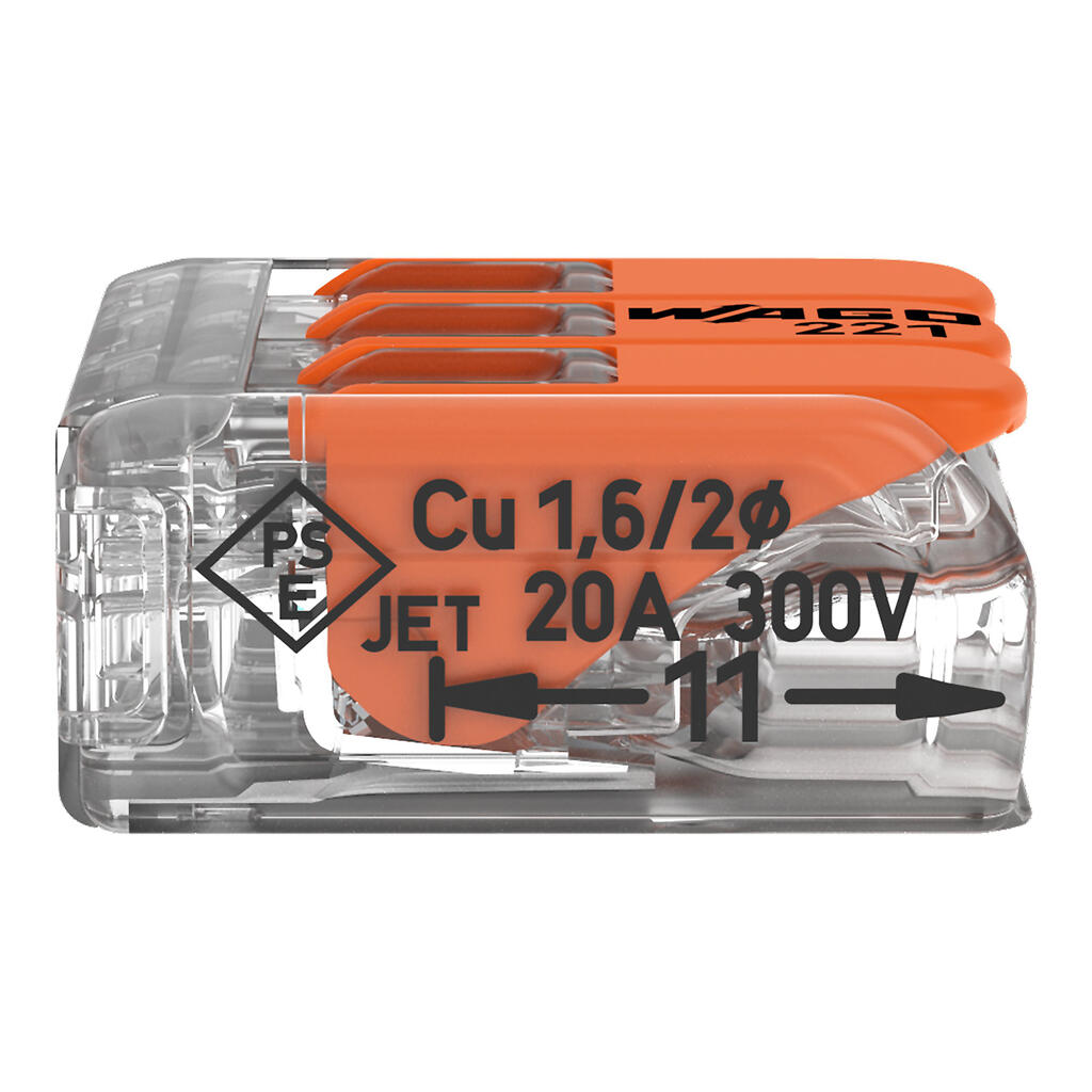 WAGO 221-413 Verbindungsklemme mit Hebeln, 3-Leiter, max. 4 mm²