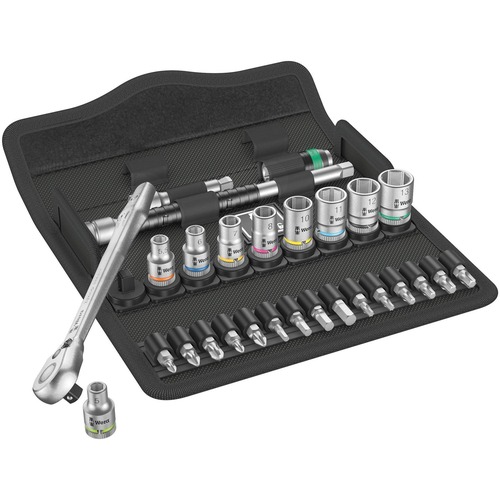 Wera Zyklop Metal-Knarrensatz 8100 SA 8, Umschalthebel 1/4, Satz 28-tlg. Nüsse 5-13 mm; Bits PH 1/2/3, PZ 1/2; TX 10/15/20/25/27/30; Hex 3/4/5/6