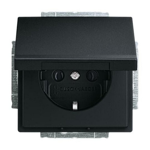 Busch-Jaeger SCHUKO® Steckdosen-Einsatz mit Klappdeckel schwarz matt - Plattform 63