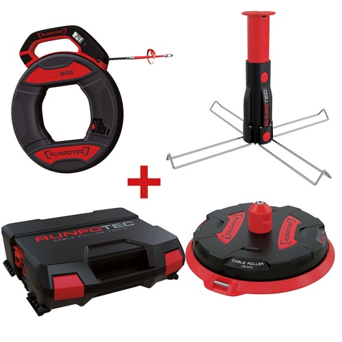 Runpotec RP5 m. Meterzähler+XB 300 - Kabeleinziehgerät + Kabelabroller+Multifunktionsdorn+Systemkoffer, RP5: 270kg Gesamtbruchlast, XB 300: Tragfähigkeit 300kg
