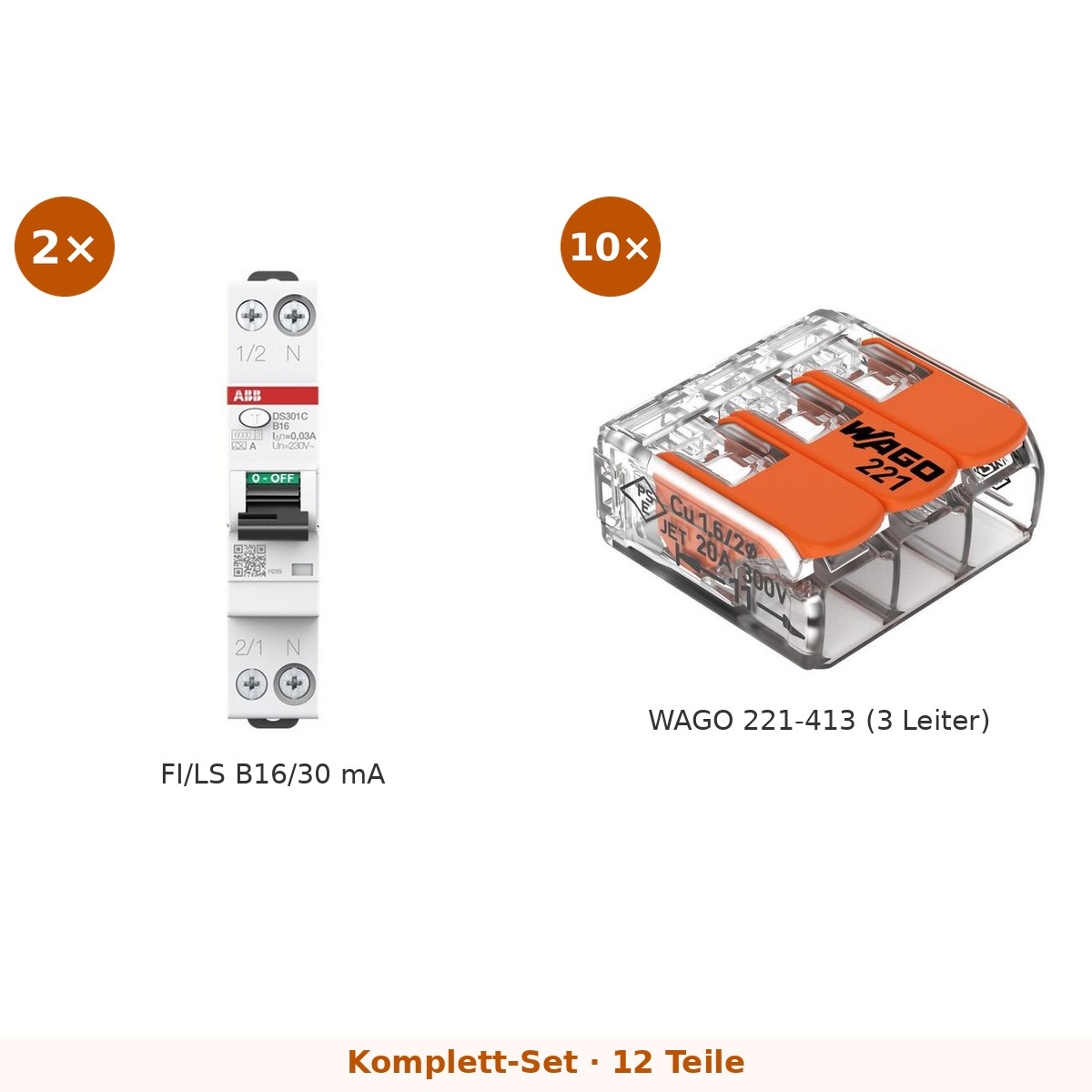 FI/LS-Kombi-Set 2× B16/30 mA (ABB DS301C) für Bad & Küche – Set-Inhalt
