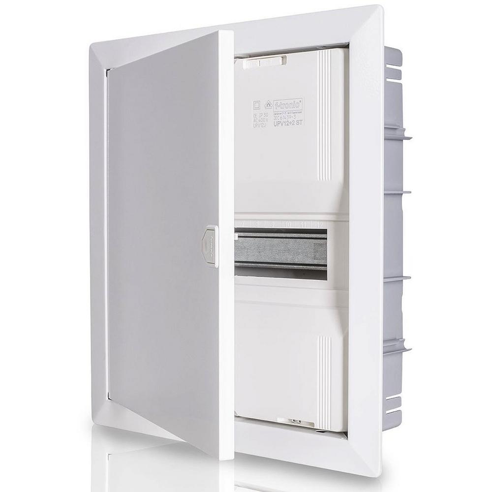 Newlec HUPV 12B TM, UP-Verteiler, 1-reihig, 12+2 Module, mit Rahmen und Tür aus Metall, grau / weiß
