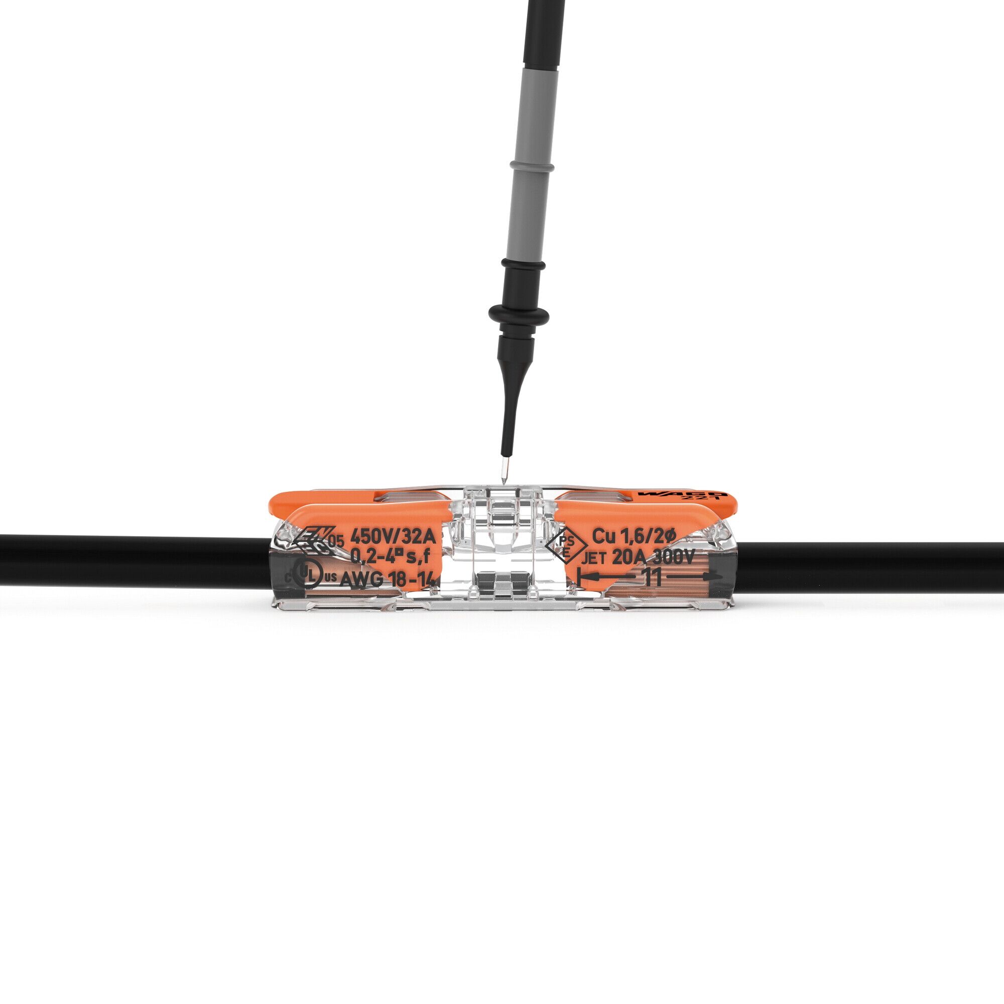WAGO COMPACT Hebel‑Durchgangsklemme 1‑polig, 0,2–4 mm², transparent – 450 V/4 kV, 32 A, schlank 35,5×8,1×8,9 mm – flexibel & massiv, 11 mm Abisolier‑Sichtfenster 60 Stck
