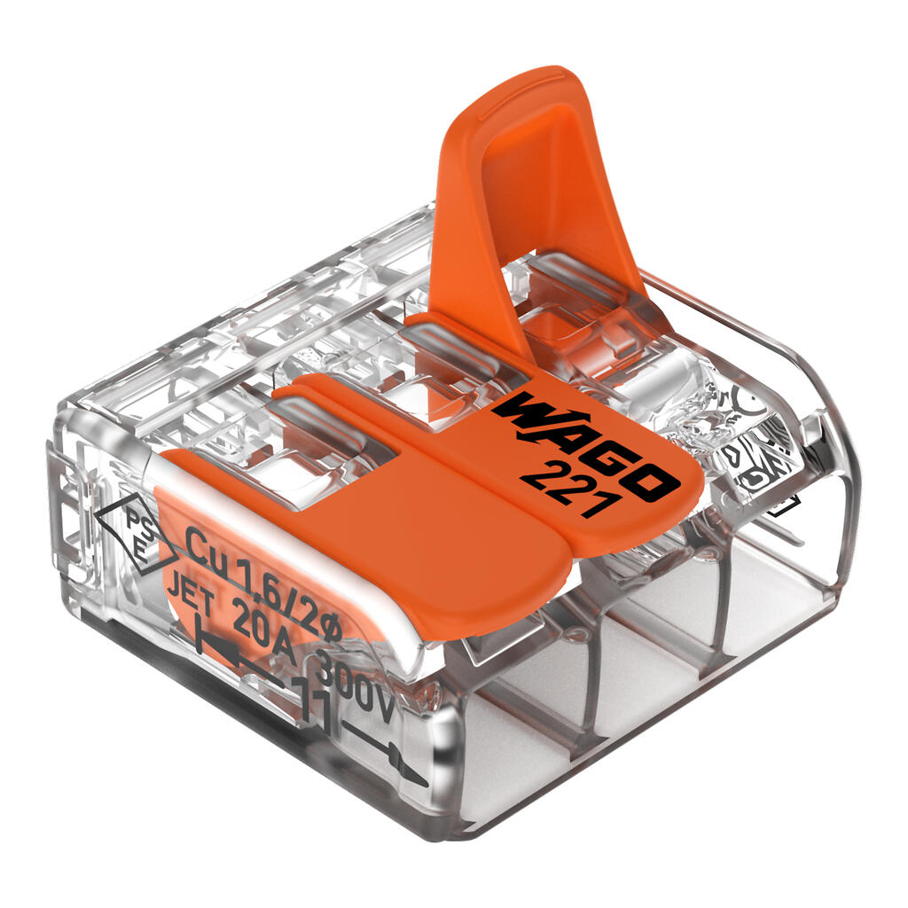 WAGO 221-413 Verbindungsklemme mit Hebeln, 3-Leiter, max. 4 mm²