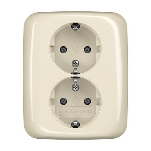 Busch-Jaeger SCHUKO® Doppelsteckdose Komplettabdeckung weiß - Busch-Duro 2000® SI
