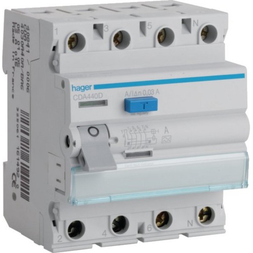 Hager CDA440D, FI-Schutzschalter 4-polig 6kA 40A 30mA Typ A