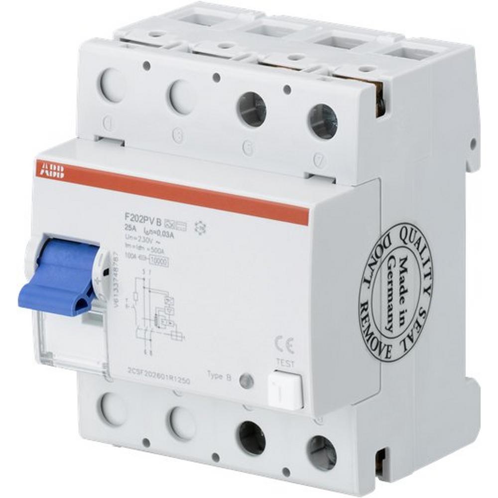 FI F202B+63/0.03, FI-Schutzschalter 2P, TypB+, 63A, 30mA, kurzzeitverzögert