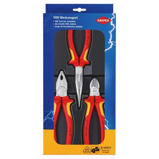 KNIPEX 00 20 12, VDE Werkzeugsatz Satz 3-tlg. Kombizange, Flachrundzange mit Schneide,KNIPEX Seitenschneider