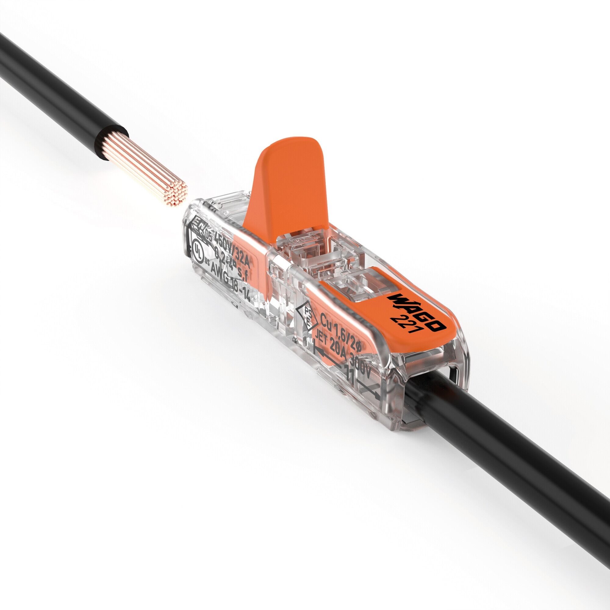WAGO COMPACT Hebel‑Durchgangsklemme 1‑polig, 0,2–4 mm², transparent – 450 V/4 kV, 32 A, schlank 35,5×8,1×8,9 mm – flexibel & massiv, 11 mm Abisolier‑Sichtfenster 60 Stck