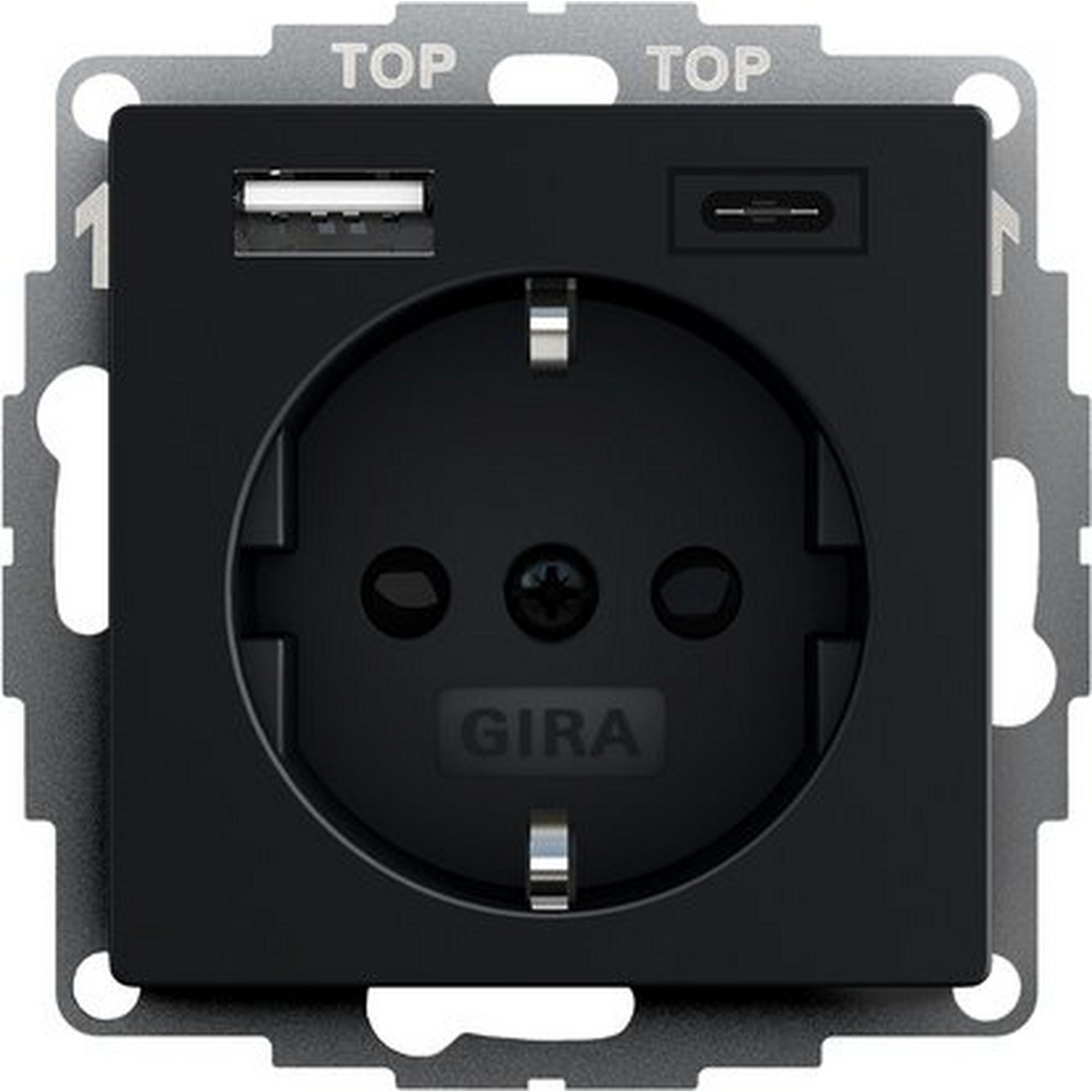 Gira 2459005, SCHUKO SP USB-Spannungsvers. 2f Typ A/C System 55 Schwarz m
