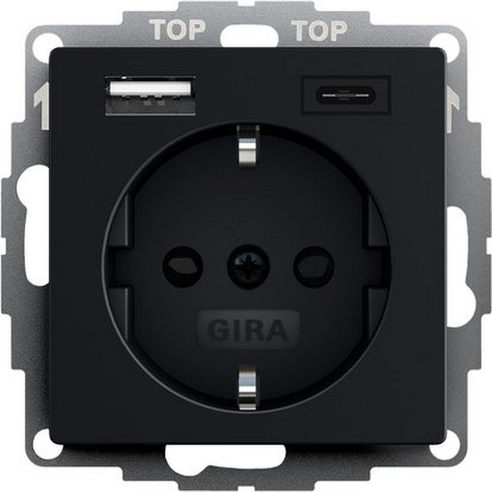 Gira 2459005, SCHUKO SP USB-Spannungsvers. 2f Typ A/C System 55 Schwarz m