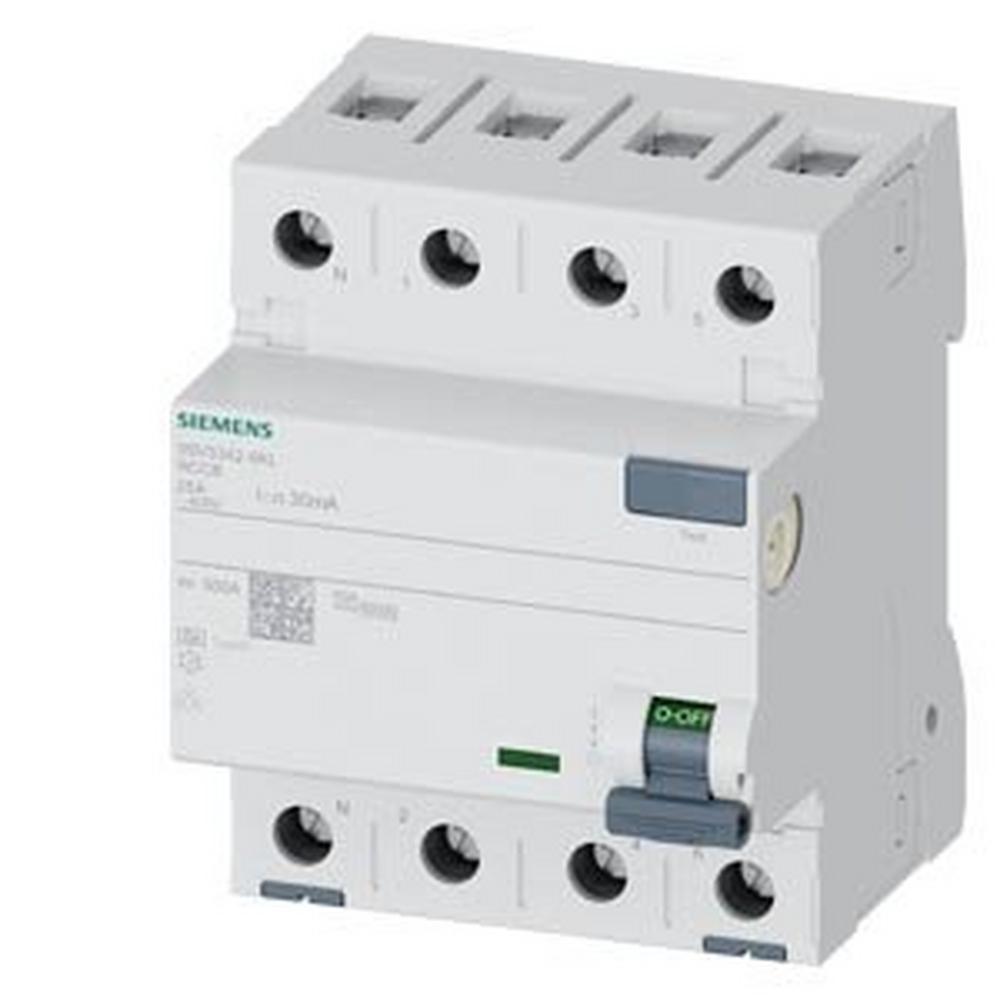Siemens 5SV3342-6KL, FI-Schutzschalter, 4-polig, Typ A, In: 25 A, 30 mA, Un AC: 400 V, N-links