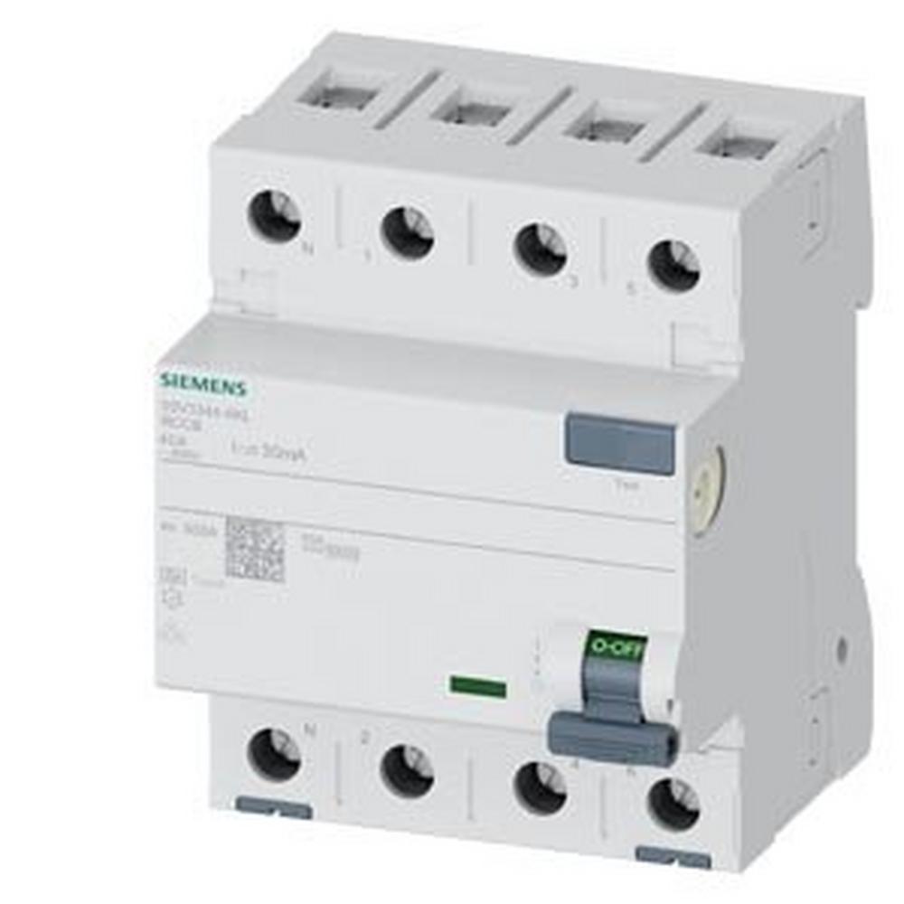 Siemens 5SV3344-6KL, FI-Schutzschalter, 4-polig, Typ A, In: 40 A, 30 mA, Un AC: 400 V, N-links