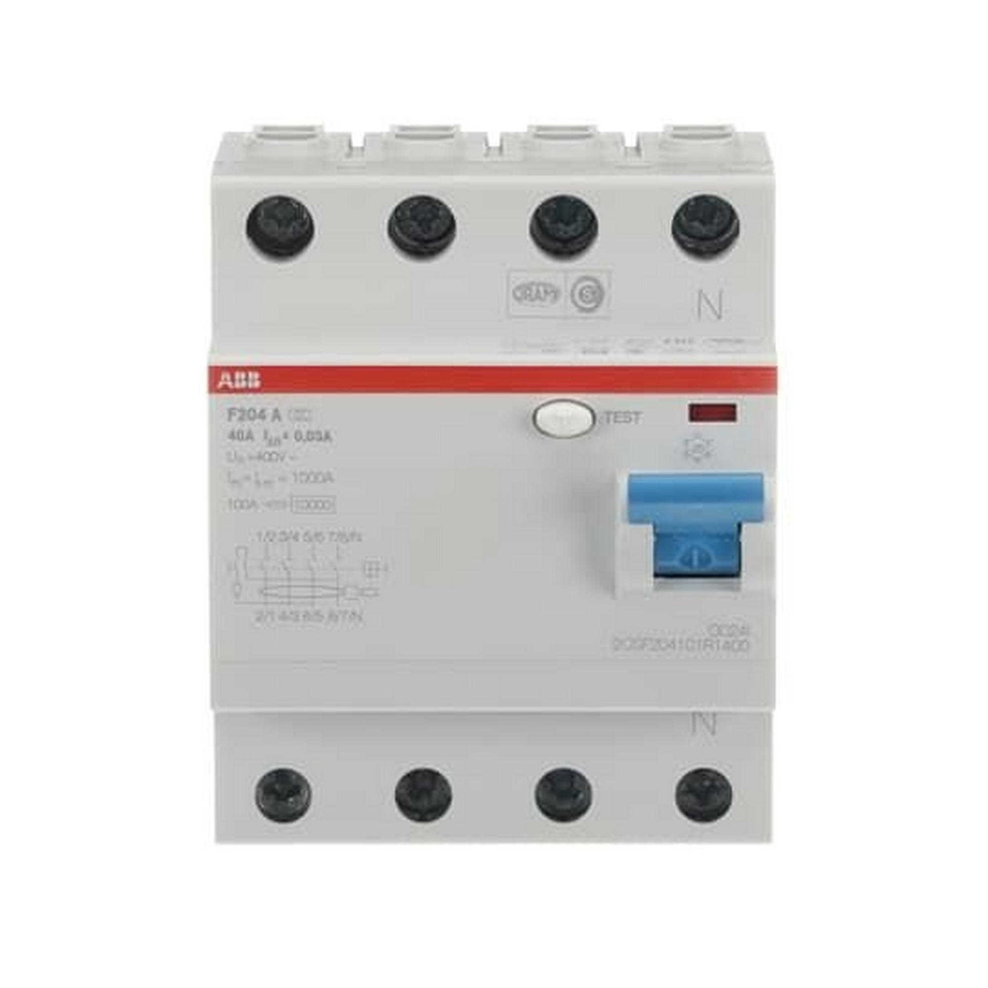 ABB F204 A-40/0.03, FI-Schutzschalter 4P, Typ A, 40A, 30mA