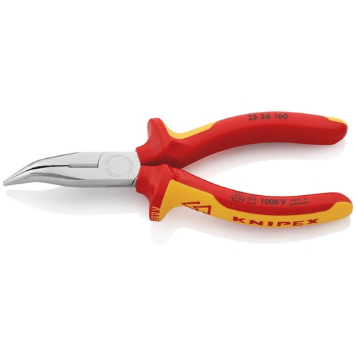 Knipex VDE Flachrundzange mit Schneide, gebogen VDE isoliert, Zange verchromt 160 mm