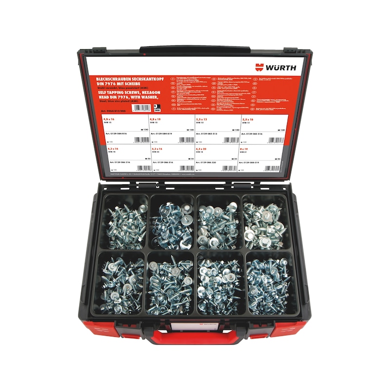 Würth Kombiblechschrauben Sortiment 600-teilig im System-Koffer 4.4.1. – Stahl verzinkt, A2K, blau