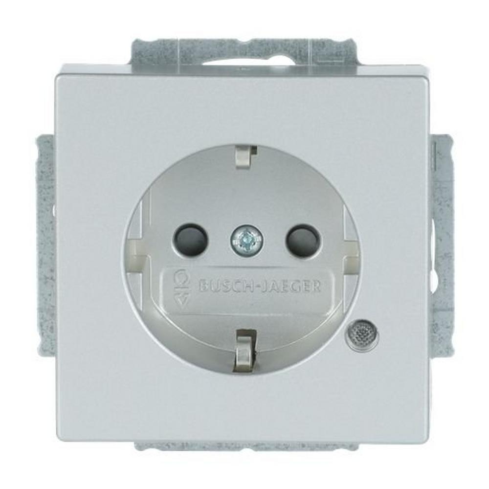 Busch-Jaeger 20 EUCBL-83, SCHUKO® Steckdosen-Einsatz Safety+ mit LED Kontrolllicht /grün alusilber -