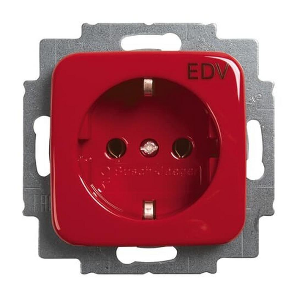 Busch-Jaeger 20 EUC/DV-217-101, SCHUKO® Steckdosen-Einsatz mit Aufdruck EDV rot - Reflex SI mit Aufdruck EDV