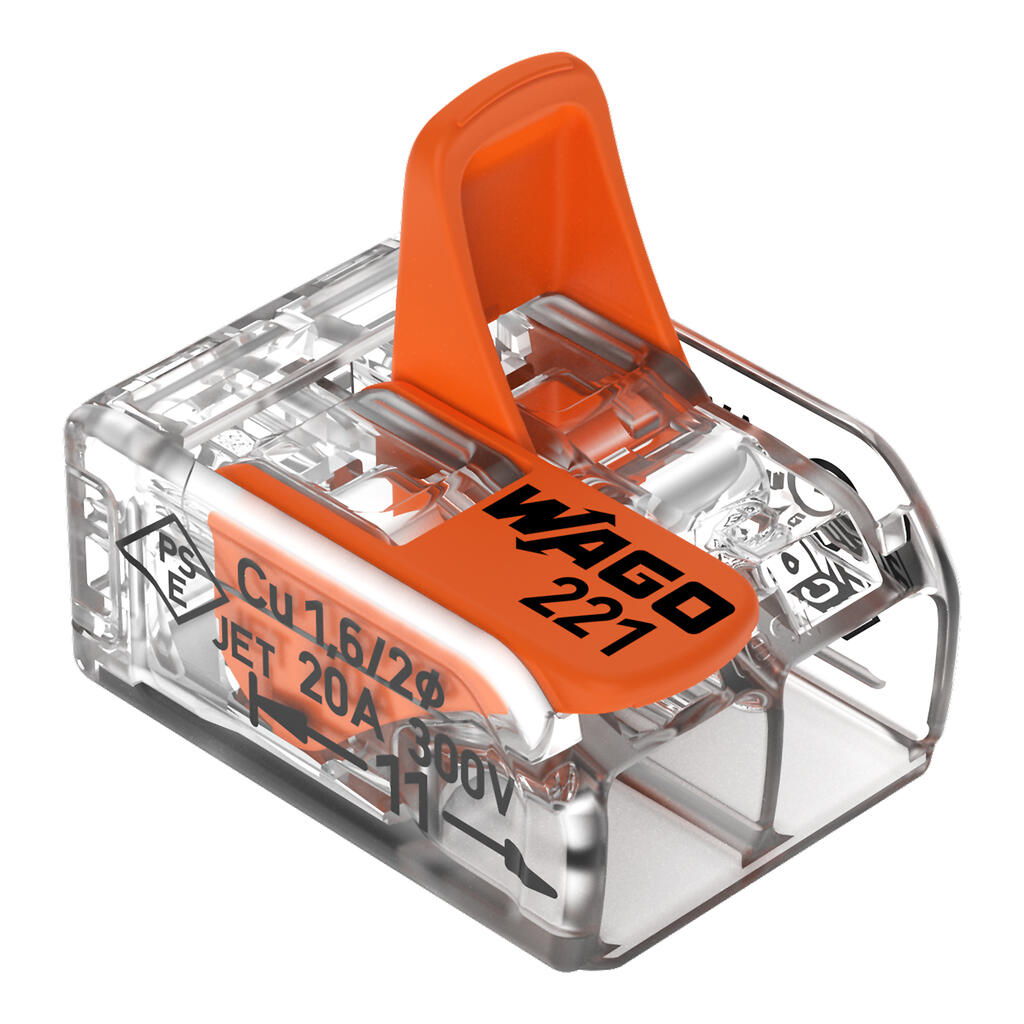 WAGO 221-412 Verbindungsklemme mit Hebeln, 2-Leiter, max. 4 mm²