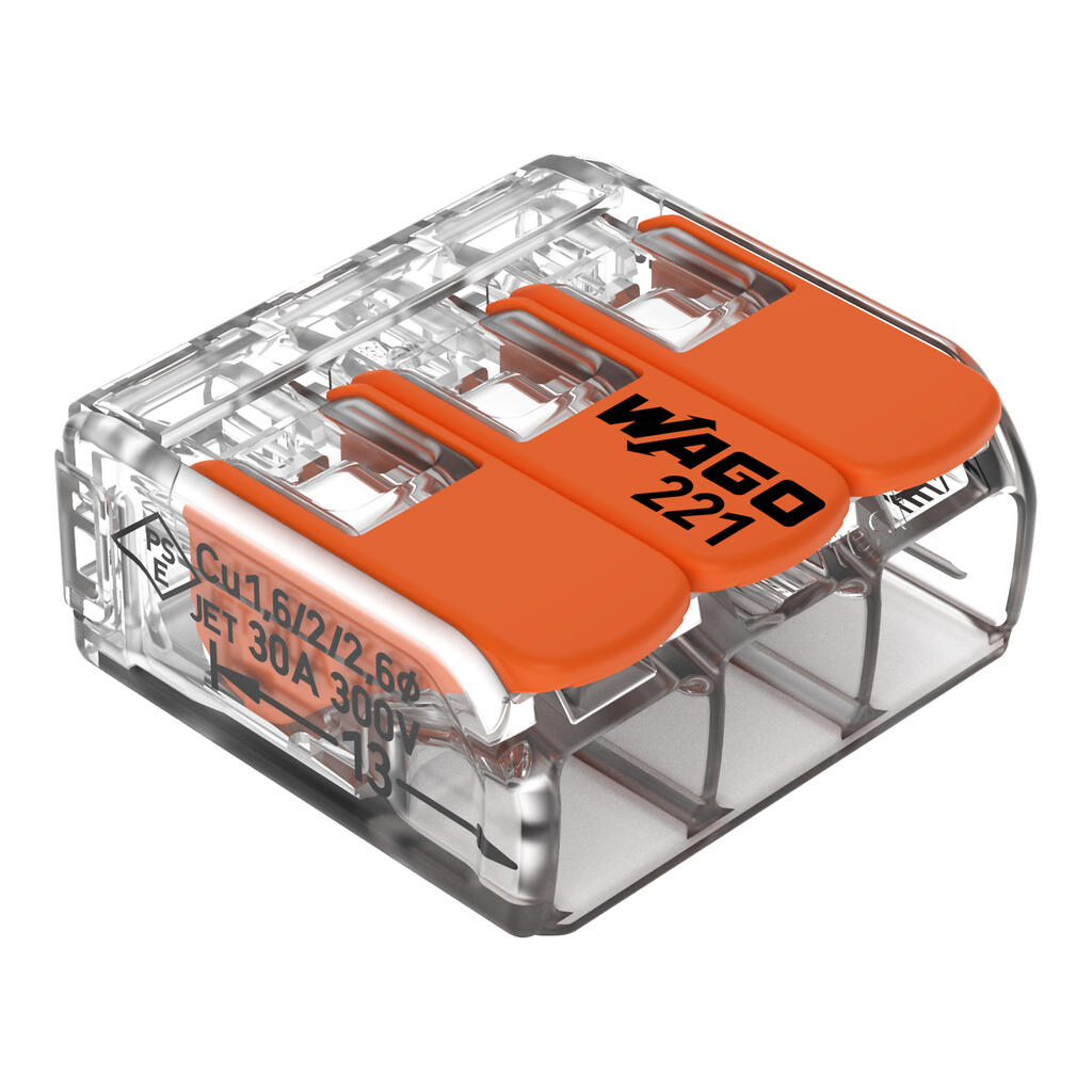 WAGO 221-613 Verbindungsklemme mit Hebeln, 3-Leiter, max. 6 mm²