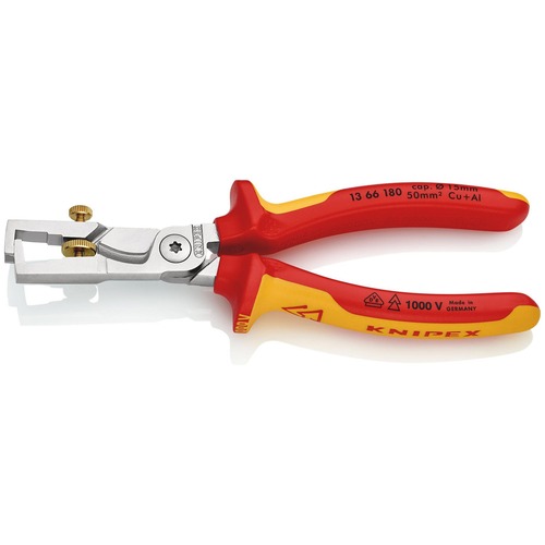 Knipex VDE Kabelschere mit Abisolierfunktion StriX VDE isoliert, Zange verchromt 180 mm