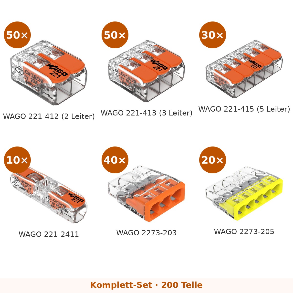 WAGO-Klemmen-Sortiment Serie 221/2273 (200 Stück) – Set-Inhalt