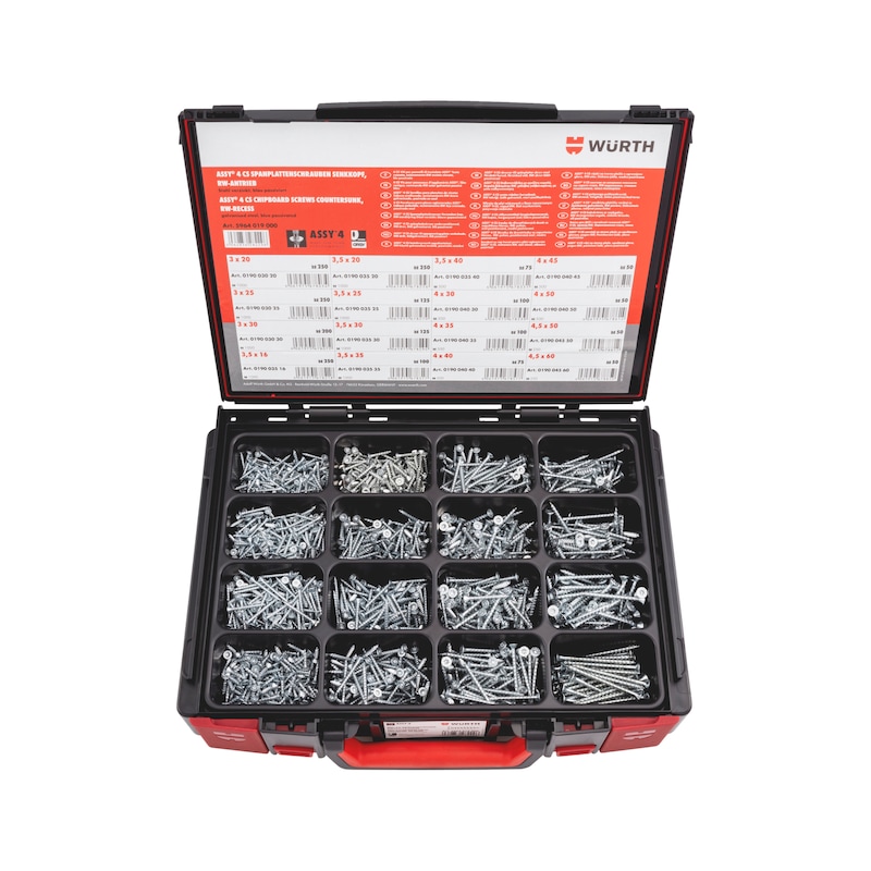 Würth ASSY 4 CS Beschlagschraube Sortiment Stahl verzinkt Vollgewinde Senkkopf 2100-teilig im System-Koffer – Stahl verzinkt, A2K, Holz