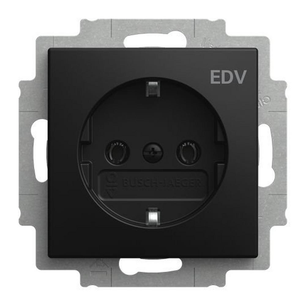 Busch-Jaeger 20 EUC/DV-915, SCHUKO® Steckdosen-Einsatz mit Aufdruck EDV schwarz matt - Busch-balance® SI