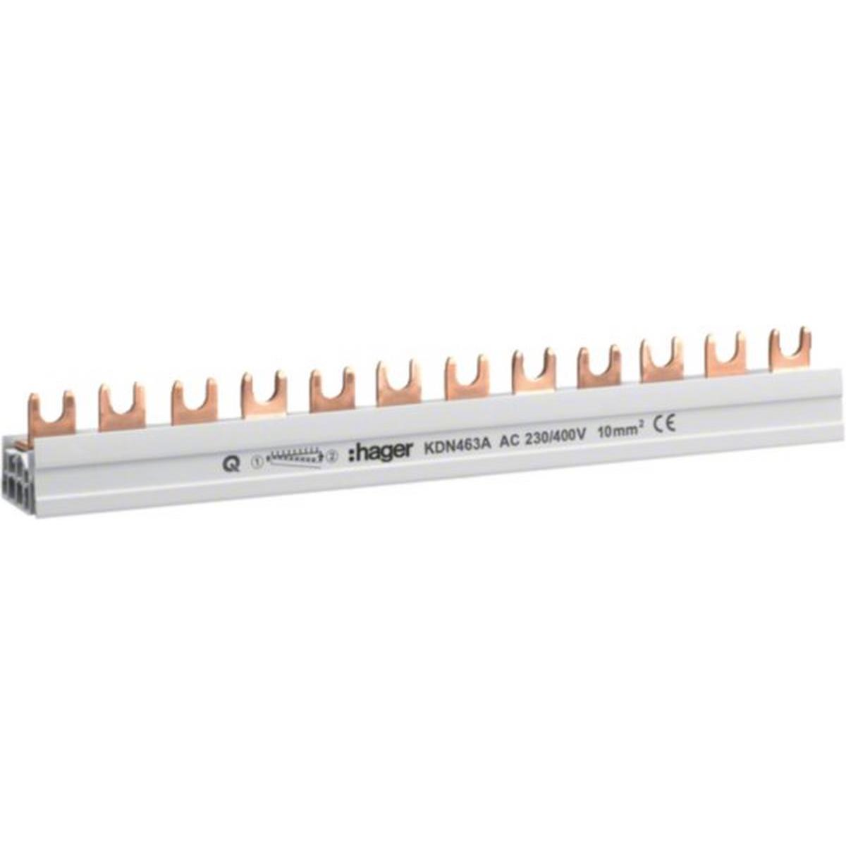Hager KDN463A Phasenschiene 4-polig Gabel 10 mm² 63 A, 12 Module
