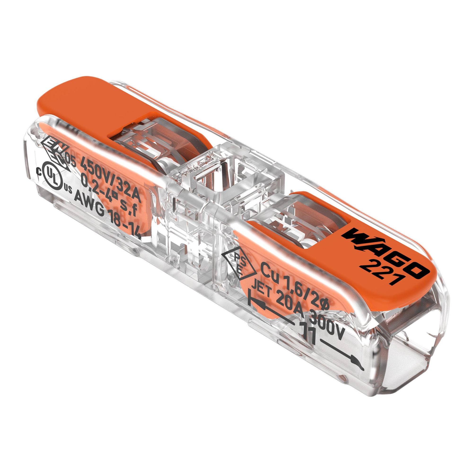 WAGO 221-2411 Durchgangsverbinder, 2 Leiter, bis 4 mm2