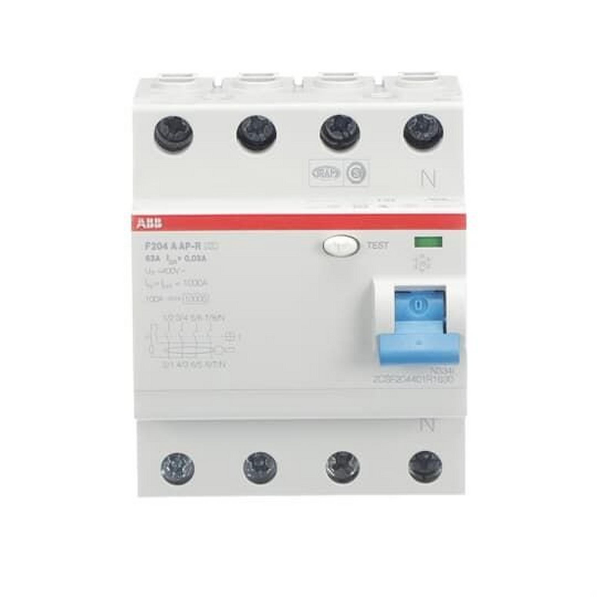 F204 A-63/0.03 AP-R, FI-Schutzschalter 4P, Typ A, 63A, 30mA, kurzzeitverzögert