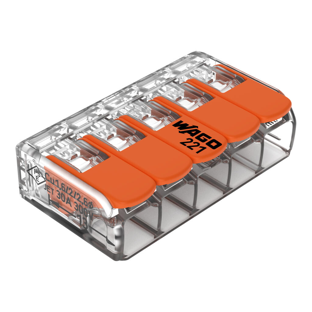 WAGO 221-615 Verbindungsklemme mit Hebeln, 5-Leiter, max. 6 mm²