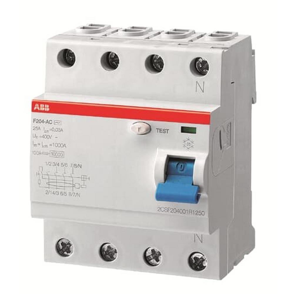 F204 A-63/0.03 16-2/3Hz, FI-Schutzschalter 4P, Typ A, 63A, 30mA, 16, 7Hz