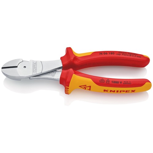 Knipex VDE Kraft-Seitenschneider VDE isoliert, Zange verchromt 180 mm