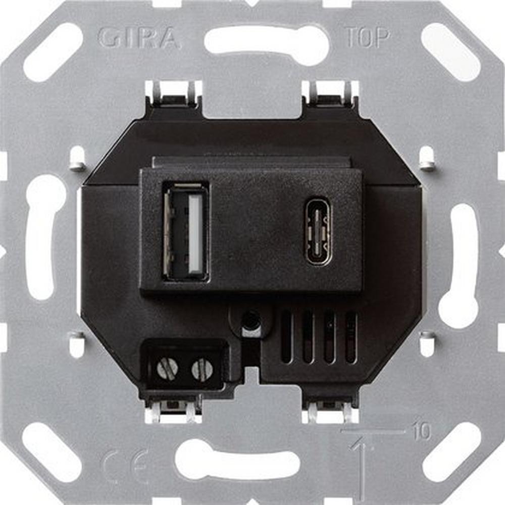 Gira 236900, USB-Spannungsvers. 2f Typ A/C Einsatz Schwarz