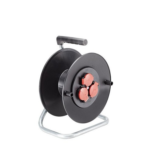 Bachmann Kunststoff-Kabeltrommel leer mit 3 Steckdosen und Deckel, schwarz