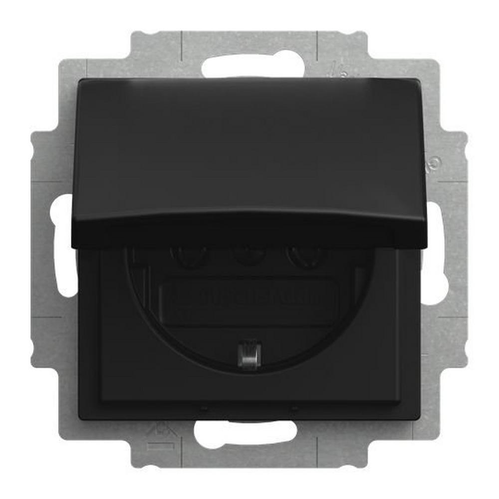 Busch-Jaeger 20 EUK-915, SCHUKO® Steckdosen-Einsatz mit Klappdeckel schwarz matt - Busch-balance® SI