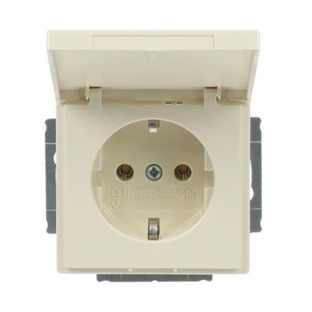 Busch-Jaeger 20 EUK-82, SCHUKO® Steckdosen-Einsatz mit Klappdeckel elfenbeinweiß - Plattform 63