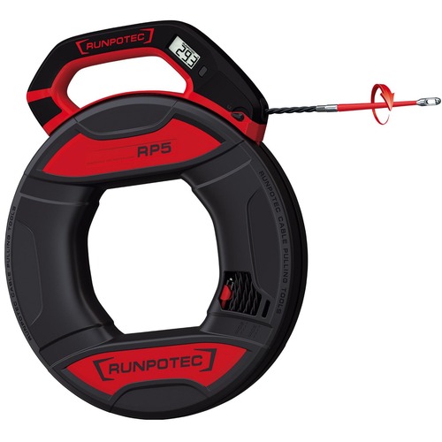 Runpotec RP5 Kabeleinziehband Ø 5,5 mm mit Meterzähler - 30 m, inkl. 2 x RG7 Führungsspitze, 270 kg Gesamtbruchlast, für Rohrinnendurchmesser 9-32 mm