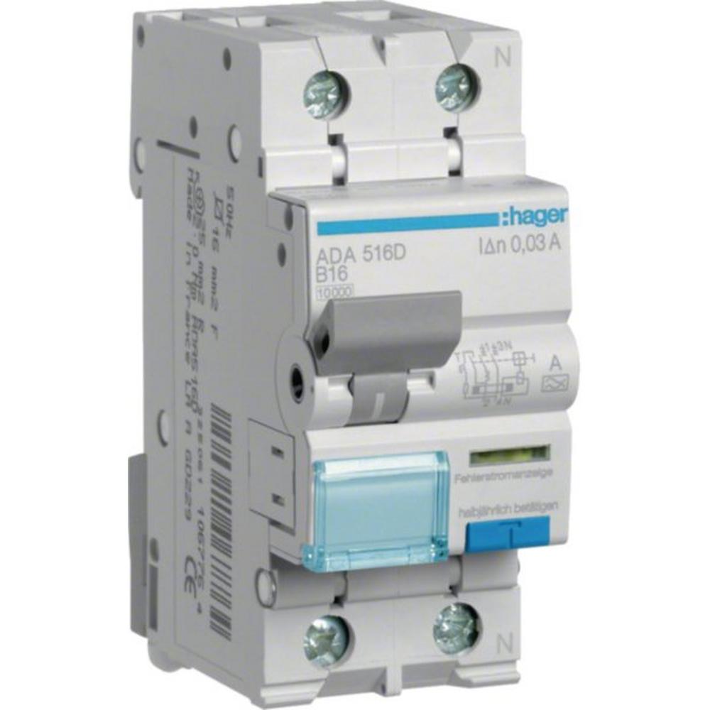 ADA516D, Fehlerstrom-Leitungsschutzschalter, FI/LS-Schalter, 1P+N 10kA B-16A 30mA Typ A