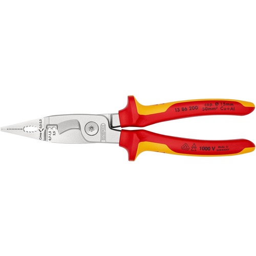 Knipex VDE Elektro-Installationszange ohne Öffnungsfeder, VDE isoliert, verchromt 200 mm